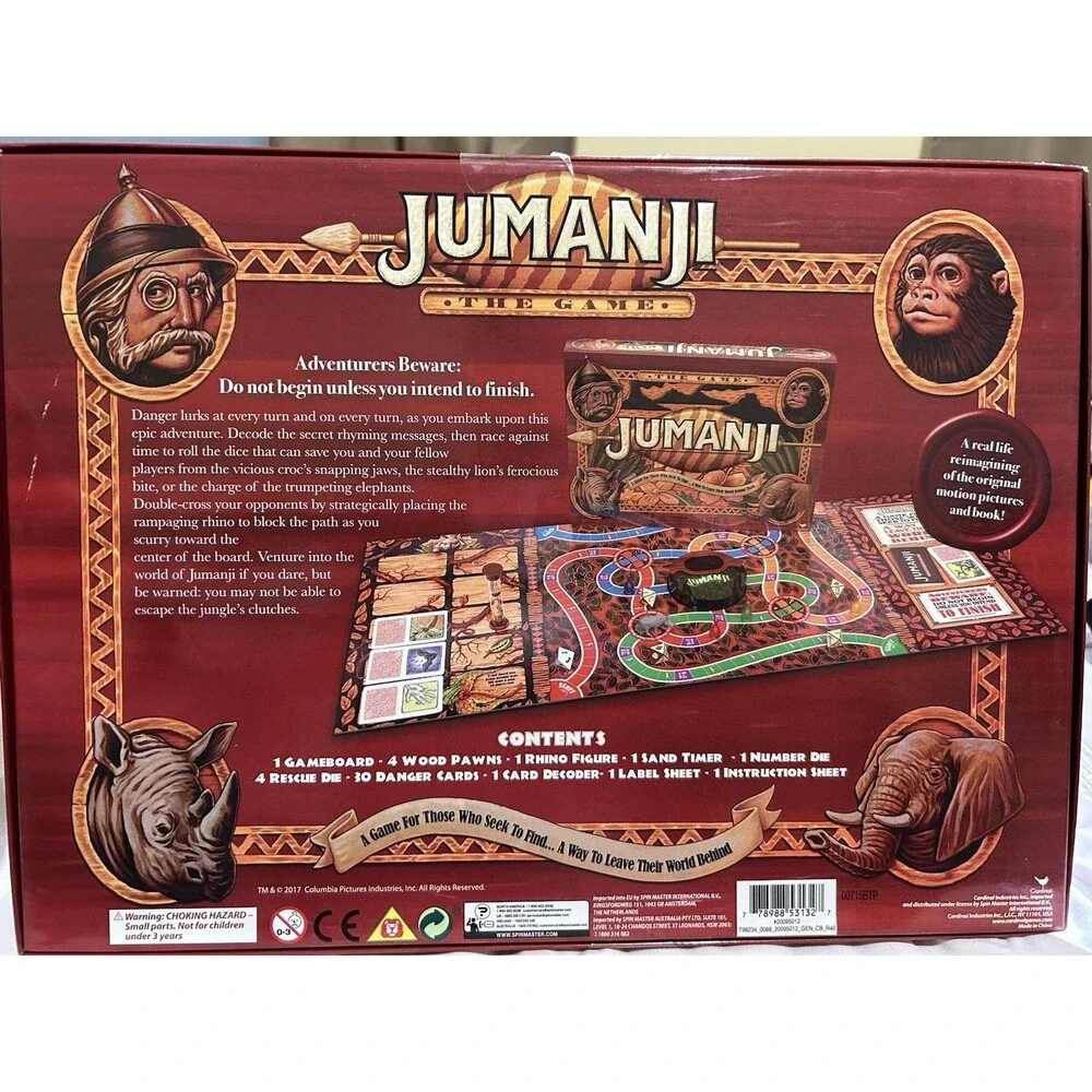 Cardinal Jumanji Board Game Complete w/ Sand Timer, 2-4 Players, Age 5+ (2017)